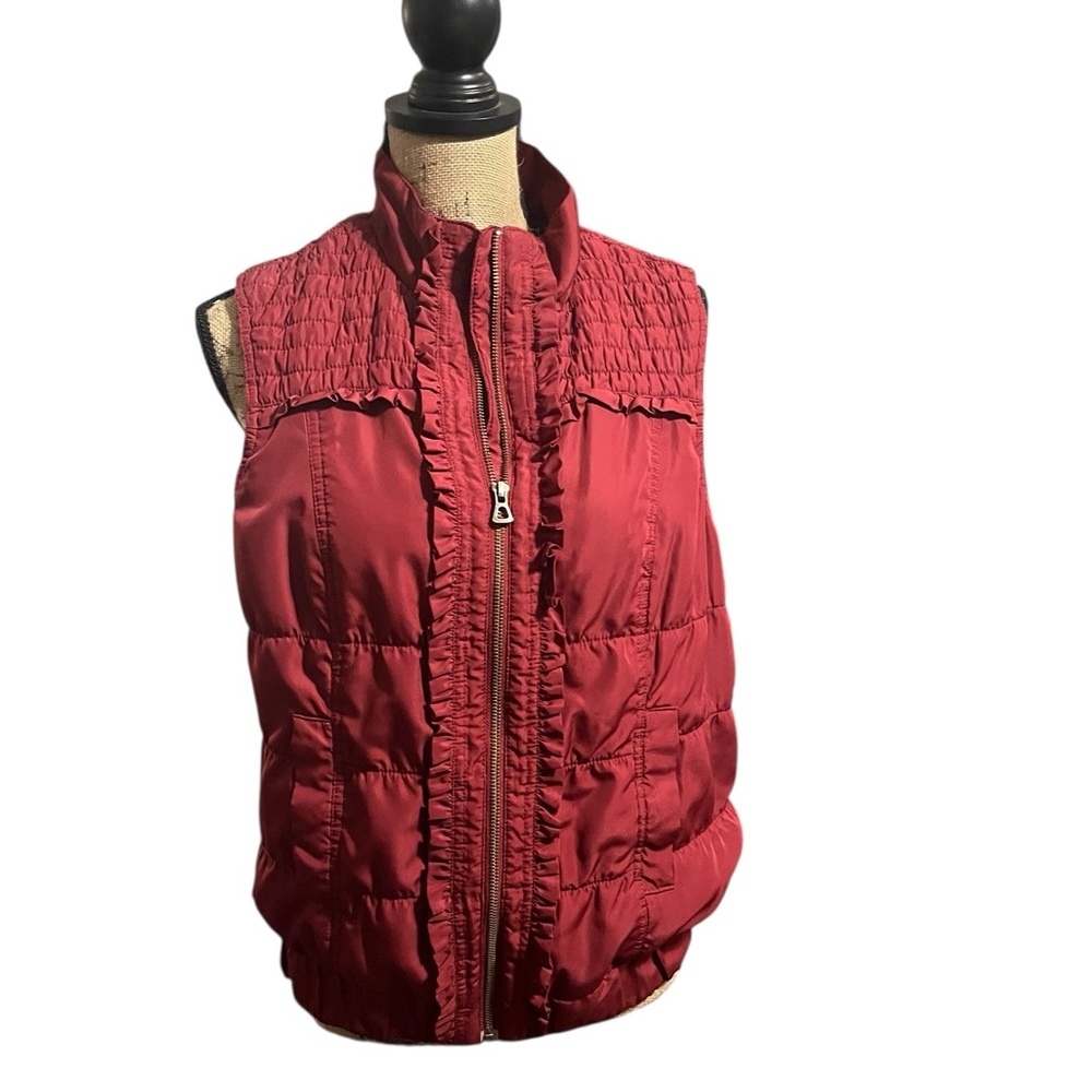 Unknown Brand Women's Red Quilted Vest with Smocking & Ruffles